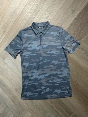 TravisMathew Beachside Stealth Camo Palm Tree Golf Polo Mens Large Blue Gray